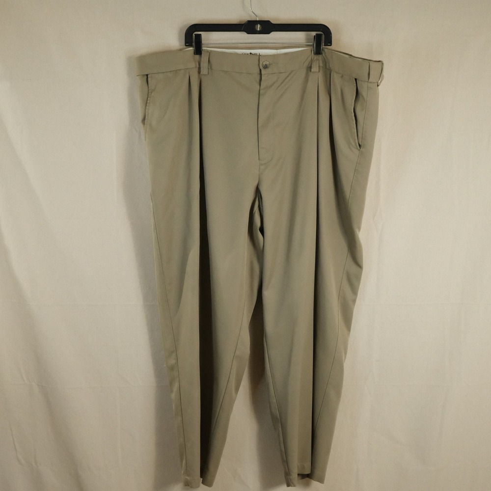 Oak Hill 52x30 Pleated Dress Pants Khaki Begie 100% Polyester Mens